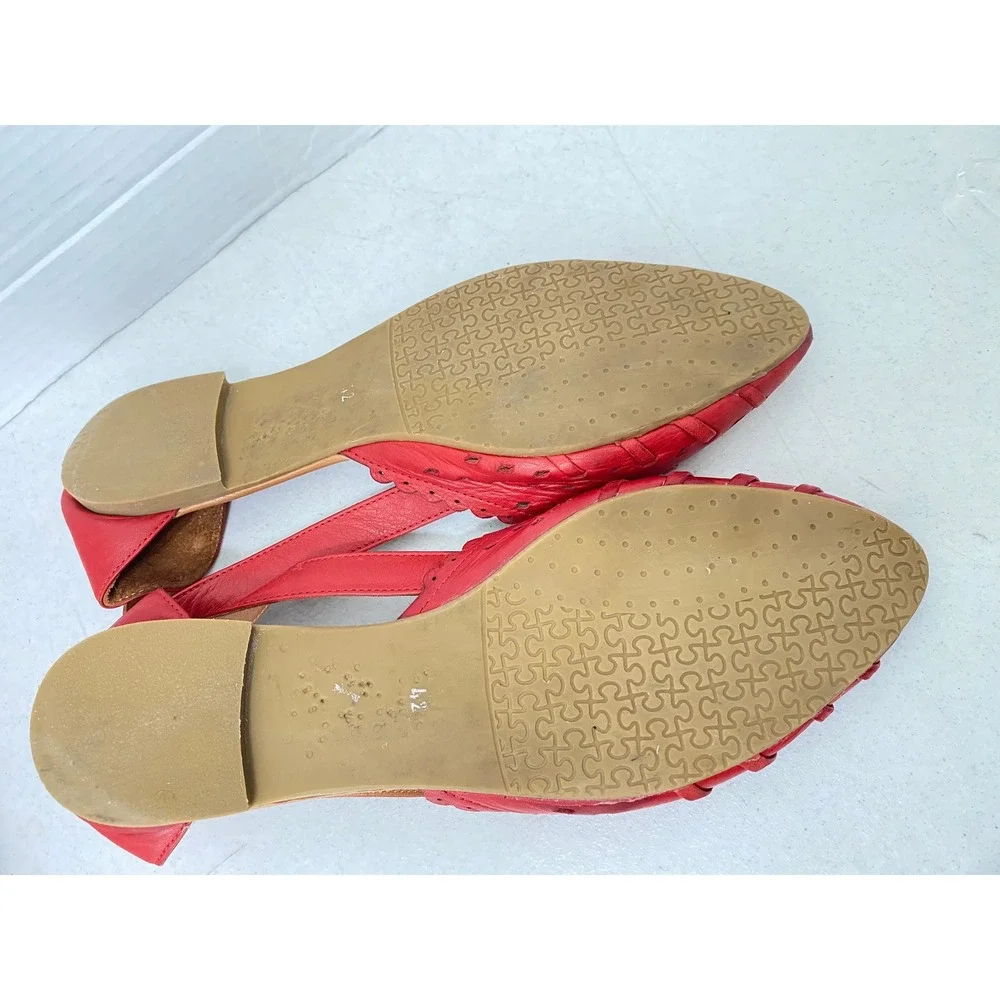 Spring Step Delorse Flats Womens 42 Red Good Leather Woven Slingback Perforated
